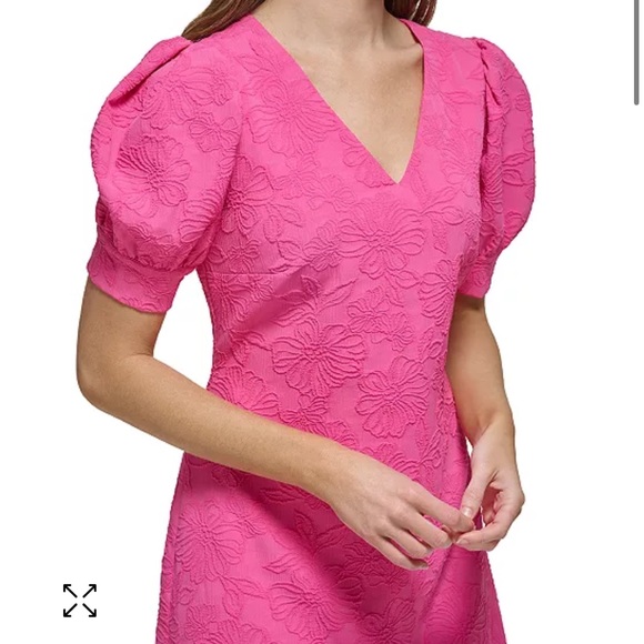 Cute blue Women's Blossom Jacquard Puff-Sleeve Dress - Picture 6 of 6